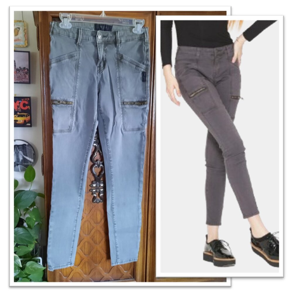 Silver Jeans Co. AIKO SKINNY Zip Cargo Utility Jeans - Olive Gray, Size 26